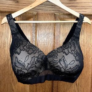 Cacique Lightly Lined No Wire Bra 40DD Black Lace Lingerie Comfort Adjustable